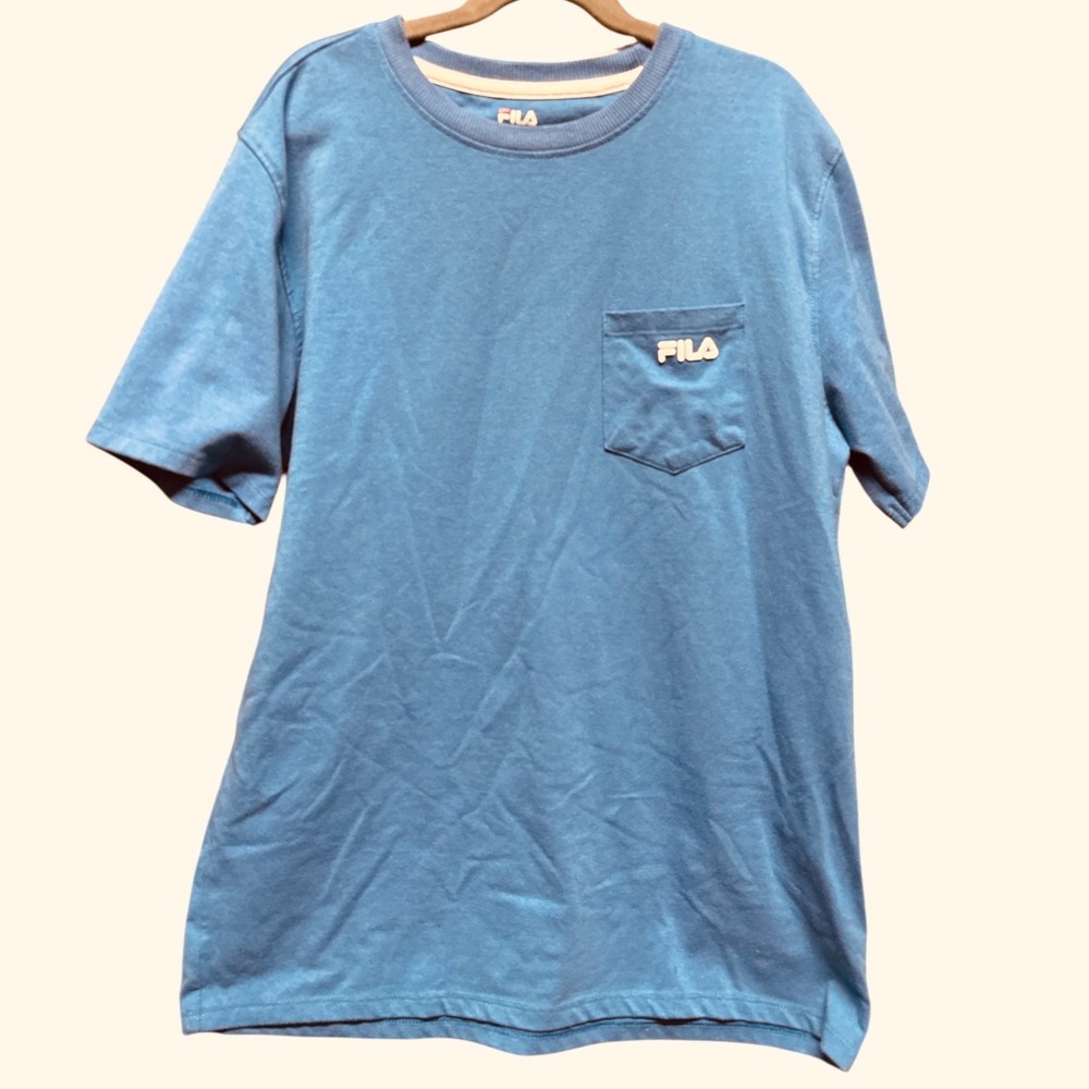 Fila Cobalt Blue Pocket T-Shirt Short Sleeve Men's Size Small Cotton Crewneck